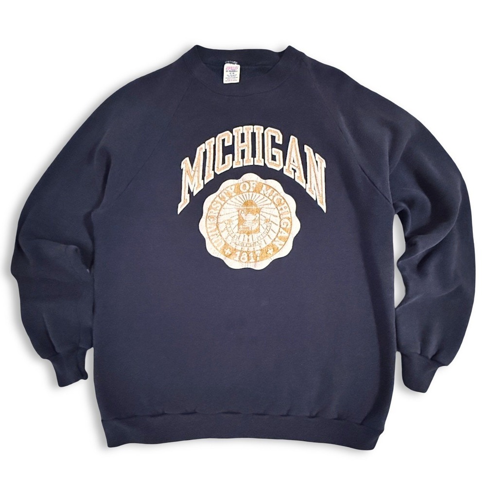 Vintage USA Jerzees Unisex University Michigan Sweatshirt XL Navy Puffed 90s
